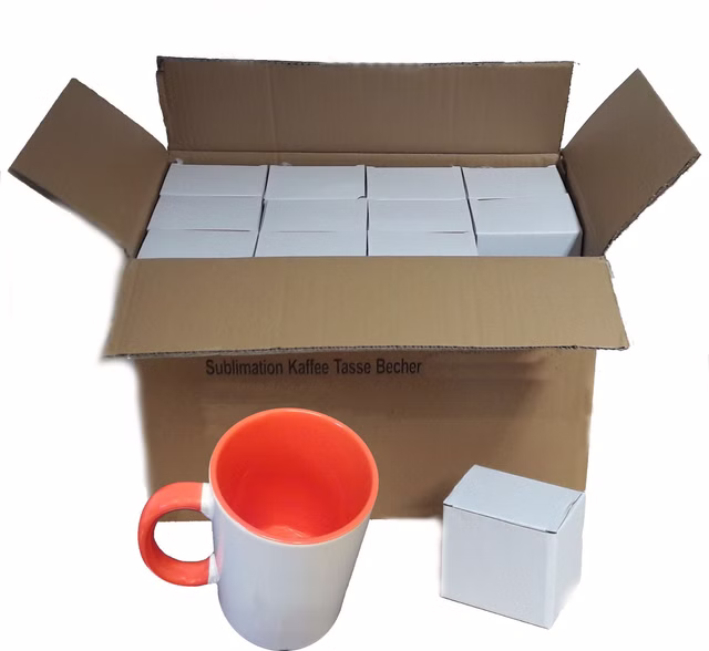 Sublimation 36 Stück Kaffee Tassen Becher WEISS - HENKEL ORANGE Sublimation 36 Stück Kaffee Tassen Becher WEISS - HENKEL ORANGE