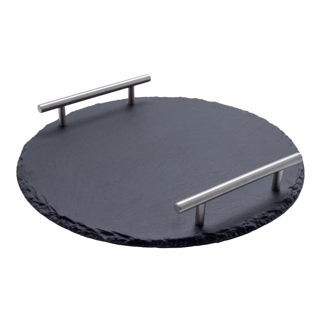 Schiefer Buffet-Platte, Servierplatte, Schieferplatte, Käseplatte 30 cm rund mit Griff Schiefer Buffet-Platte, Servierplatte, Schieferplatte, Käseplatte 30 cm rund mit Griff