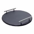 Schiefer Buffet-Platte, Servierplatte, Schieferplatte, Käseplatte 30 cm rund mit Griff
