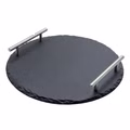 Schiefer Buffet-Platte, Servierplatte, Schieferplatte, Käseplatte 30 cm rund mit Griff