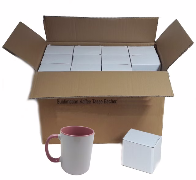 36 Stück Fototasse Sublimation Kaffee Tassen Becher WEISS - Griff Pink