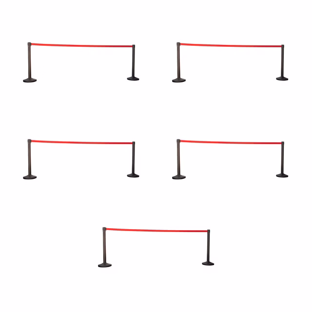 10x Absperrpfosten Absperrständer schwarz mit roten 3 Meter Gurt - Band Personenleitsystem Abgrenzungsständer schwere Ausführung