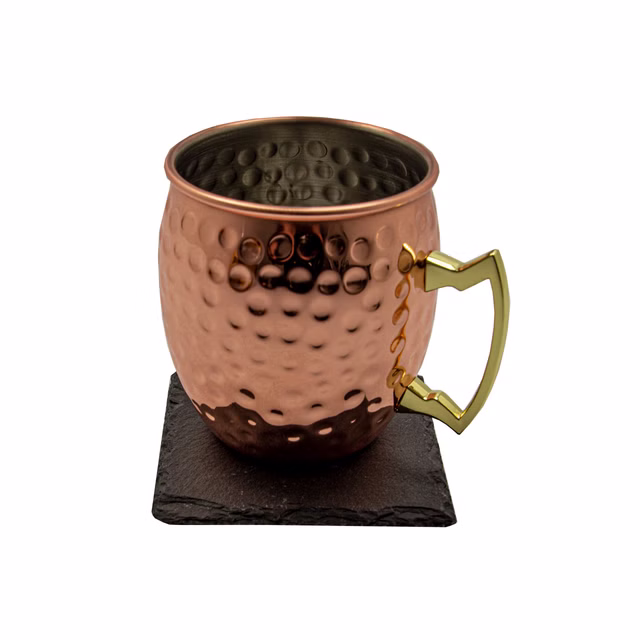Moscow Mule Becher Kupferbecher gehämmert Cocktail Tasse mit Hammerschlag & Schiefer Untersetzer 10x10cm Glasuntersetzer