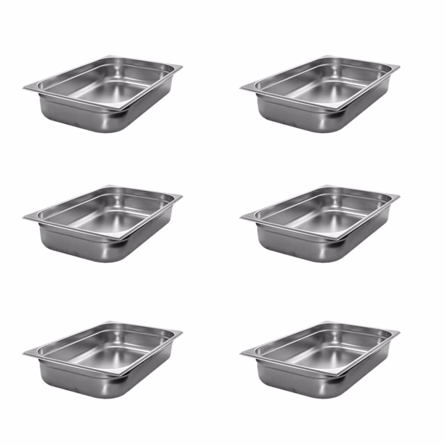 AcMax 6 Stück GN 1/1 Gastronormbehälter GN-Behälter Edelstahl 16 Liter Tiefe 100mm