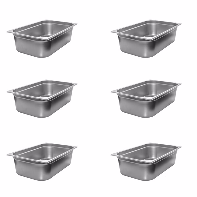 AcMax 6 Stück GN 1/1 Gastronormbehälter GN-Behälter Edelstahl 21 Liter Tiefe 150mm