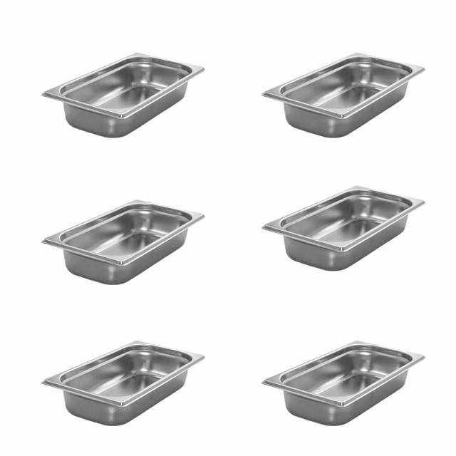 AcMax 6 Stück GN 1/3 Gastronormbehälter GN-Behälter Edelstahl 2,5 Liter Tiefe 65mm