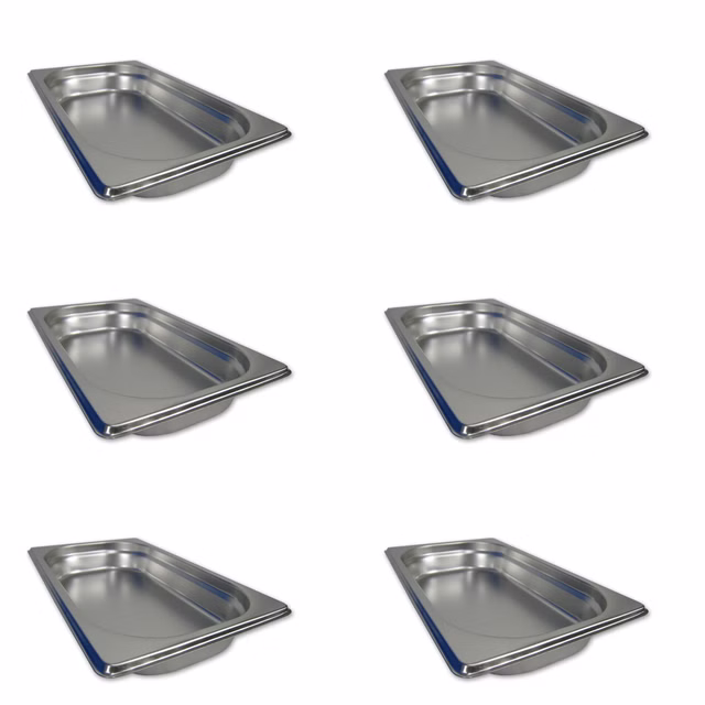 AcMax 6 Stück GN 1/4 Gastronormbehälter GN-Behälter Edelstahl 1,0 Liter Tiefe 40mm