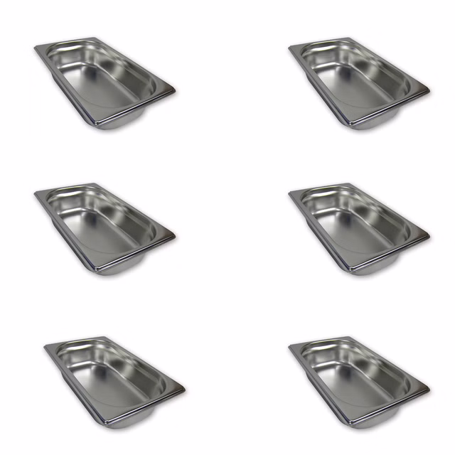 AcMax 6 Stück GN 1/4 Gastronormbehälter GN-Behälter Edelstahl 1,8 Liter Tiefe 65mm