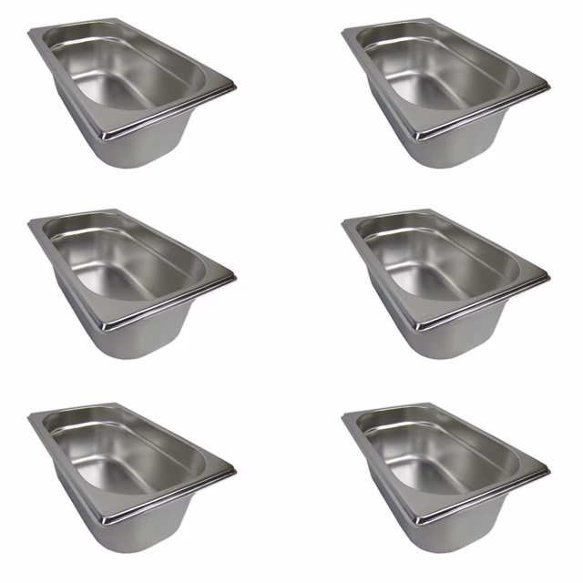AcMax 6 Stück GN 1/4 Gastronormbehälter GN-Behälter Edelstahl 2,8 Liter Tiefe 100mm