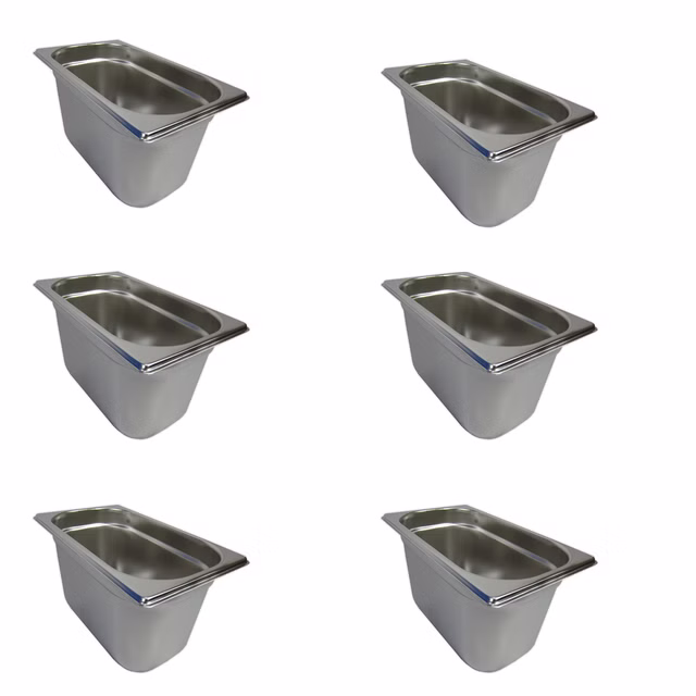 AcMax 6 Stück GN 1/4 Gastronormbehälter GN-Behälter Edelstahl 4,0 Liter Tiefe 150mm
