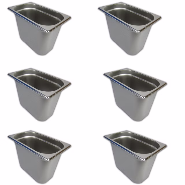 AcMax 6 Stück GN 1/4 Gastronormbehälter GN-Behälter Edelstahl 5,5 Liter Tiefe 200mm