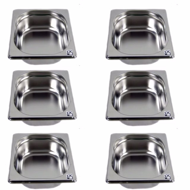 AcMax 6 Stück GN 1/6 Gastronormbehälter GN-Behälter Edelstahl 1,0 Liter Tiefe 65mm