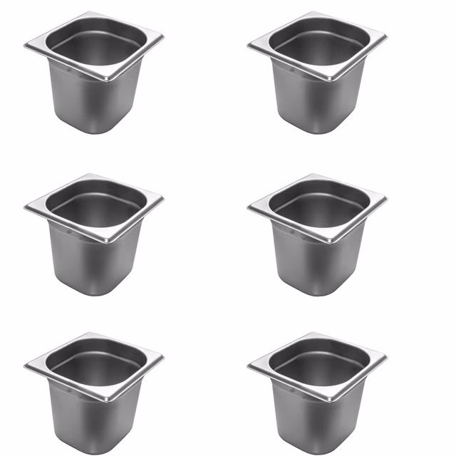 AcMax 6 Stück GN 1/6 Gastronormbehälter GN-Behälter Edelstahl 2,4 Liter Tiefe 150mm