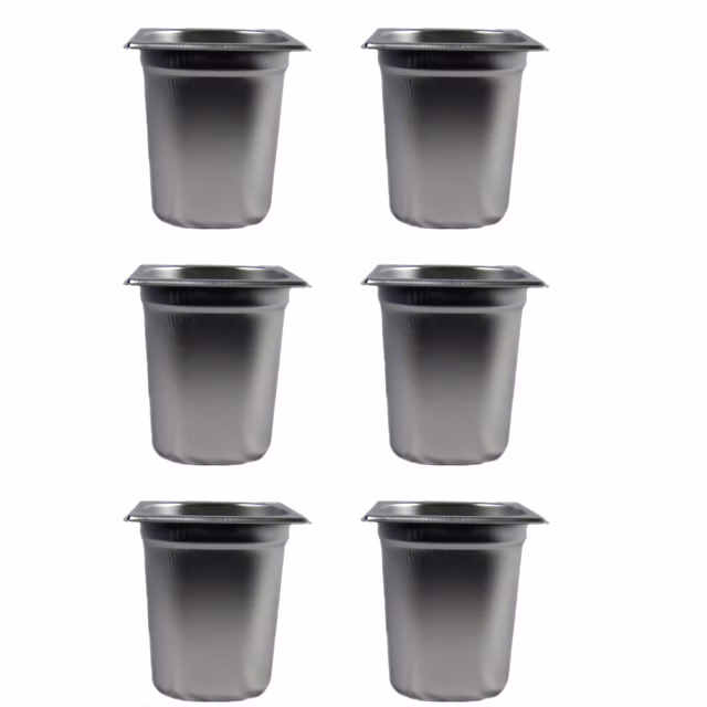 AcMax 6 Stück GN 1/6 Gastronormbehälter GN-Behälter Edelstahl 3,4 Liter Tiefe 200mm