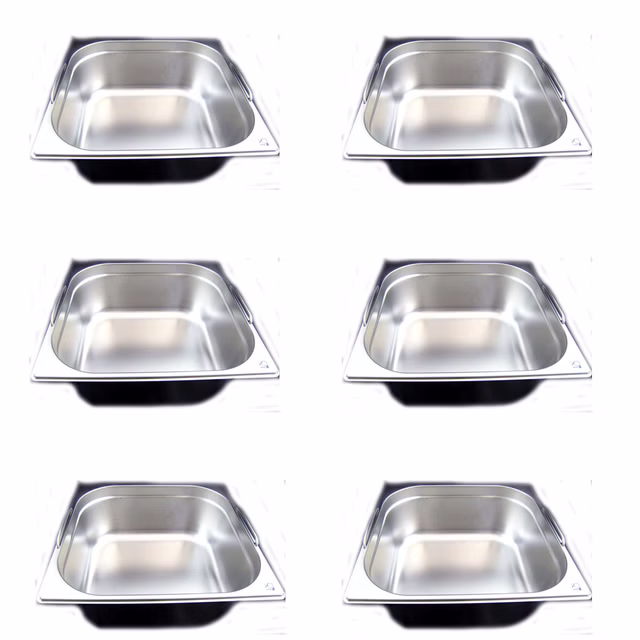 AcMax 6 Stück GN 2/3 Gastronormbehälter GN-Behälter Edelstahl 9,5 Liter Tiefe 150mm Fallgriff