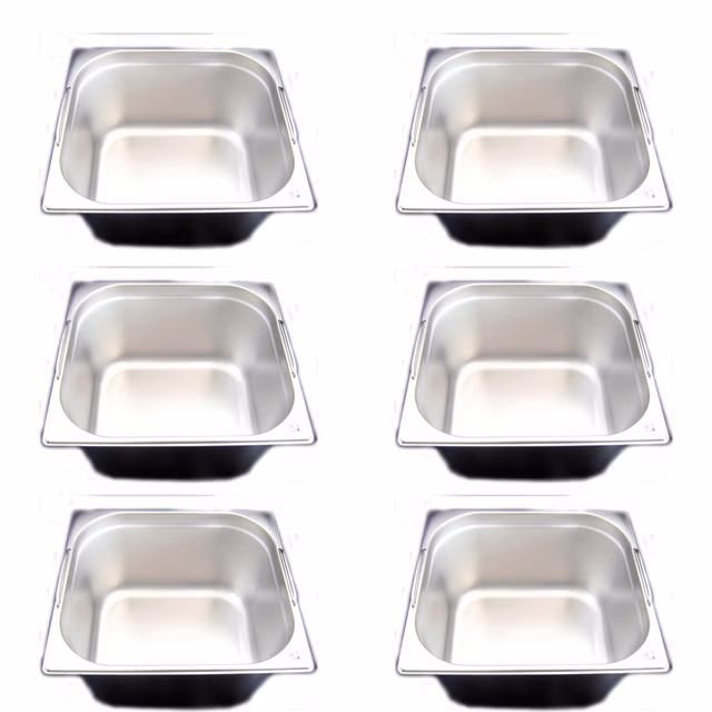 AcMax 6 Stück GN 2/3 Gastronormbehälter GN-Behälter Edelstahl 12,5 Liter Tiefe 200mm Fallgriff