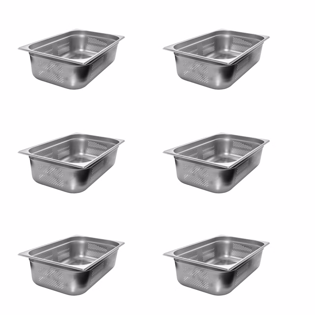 AcMax 6 Stück GN 1/1 Gastronormbehälter GN-Behälter Edelstahl 21 Liter Tiefe 150mm ***GELOCHT***