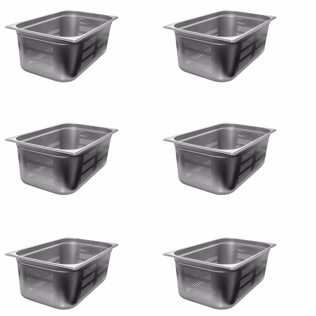 AcMax 6 Stück GN 1/1 Gastronormbehälter GN-Behälter Edelstahl 28 Liter Tiefe 200mm ***GELOCHT***