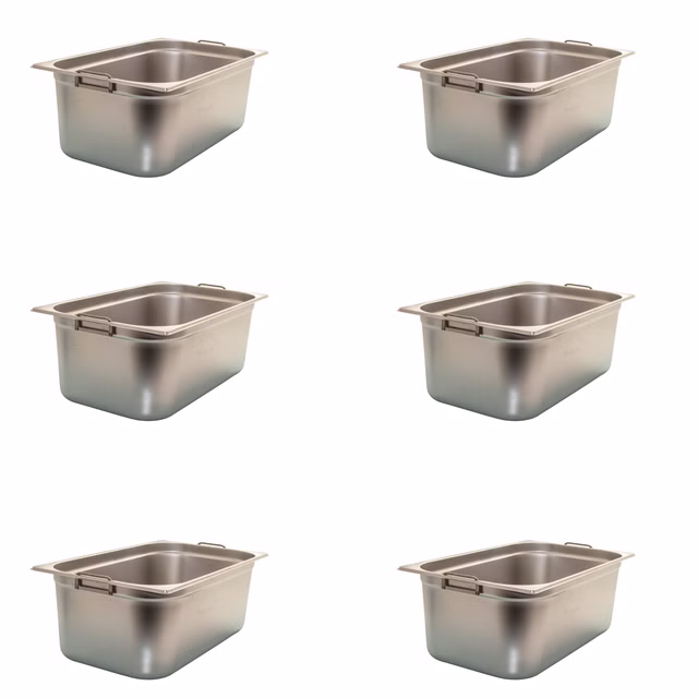 AcMax 6 Stück GN 1/1 Gastronormbehälter GN-Behälter Edelstahl 28 Liter Tiefe 200mm MIT FALLGRIFF