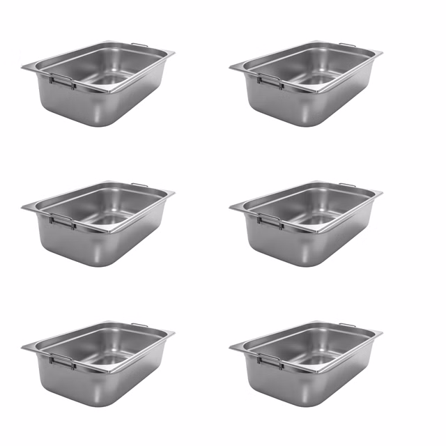 AcMax 6 Stück GN 1/1 Gastronormbehälter GN-Behälter Edelstahl 21 Liter Tiefe 150mm MIT FALLGRIFF