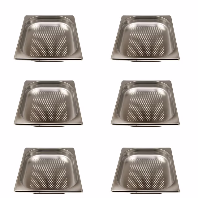 AcMax 6 Stück GN 1/3 Gastronormbehälter GN-Behälter Edelstahl 0,75 Liter Tiefe 20mm ***GELOCHT***
