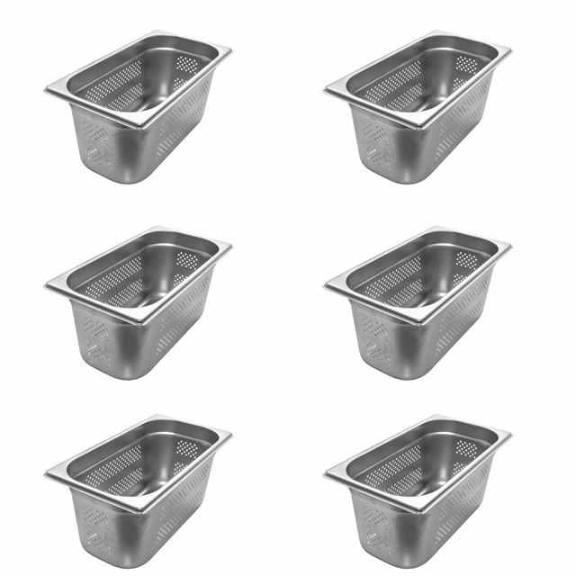AcMax 6 Stück GN 1/3 Gastronormbehälter GN-Behälter Edelstahl 5,7 Liter Tiefe 150mm ***GELOCHT***