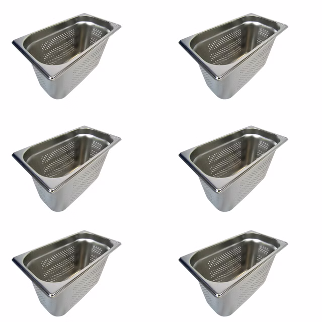 AcMax 6 Stück GN 1/3 Gastronormbehälter GN-Behälter Edelstahl 7,8 Liter Tiefe 200mm ***GELOCHT***