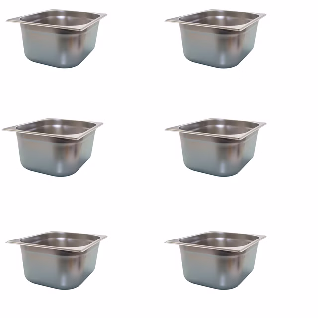 AcMax 6 Stück GN 1/2 Gastronormbehälter GN-Behälter Edelstahl 9,5 Liter Tiefe 150mm