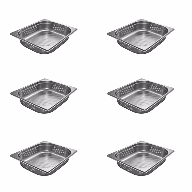 AcMax 6 Stück GN 1/2 Gastronormbehälter GN-Behälter Edelstahl 4 Liter Tiefe 65mm ***GELOCHT***
