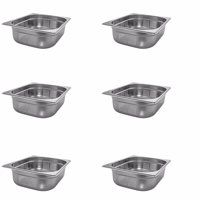 AcMax 6 Stück GN 1/2 Gastronormbehälter GN-Behälter Edelstahl 6,5 Liter Tiefe 100mm ***GELOCHT***