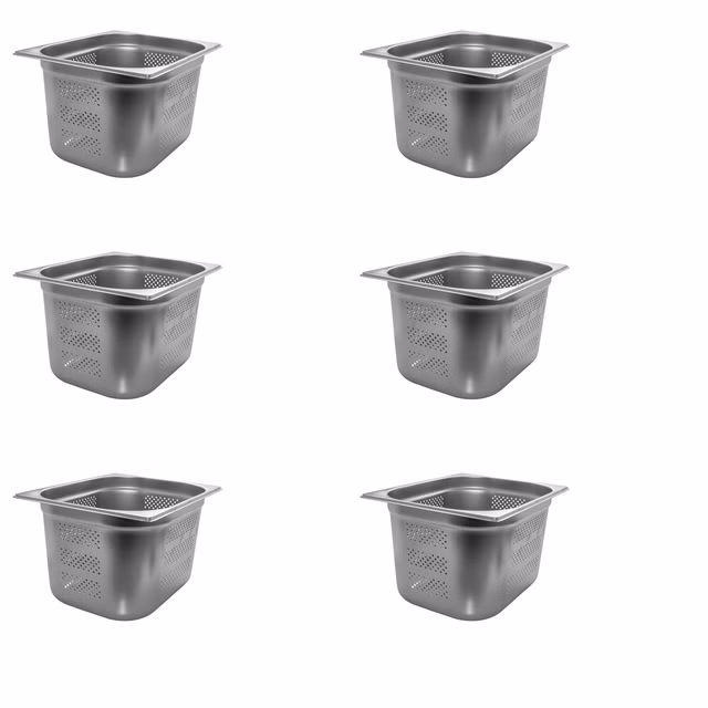 AcMax 6 Stück GN 1/2 Gastronormbehälter GN-Behälter Edelstahl 12,5 Liter Tiefe 200mm ***GELOCHT***