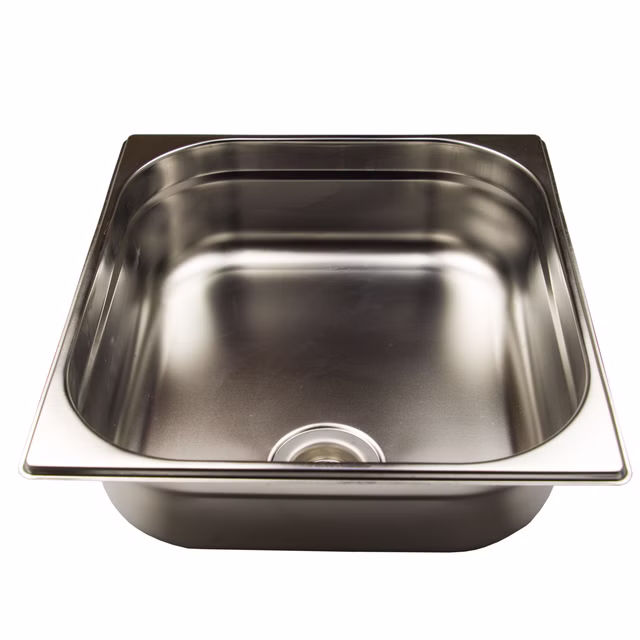 AcMax Waschbecken Edelstahl 2/3 x 100 tief GN Pan Basin mit Spülventil