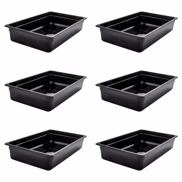 AcMax 6 Stück Kunststoff GN 1/1 Polycarbonat SCHWARZ Gastronormbehälter GN-Behälter 16 Liter Tiefe 100mm