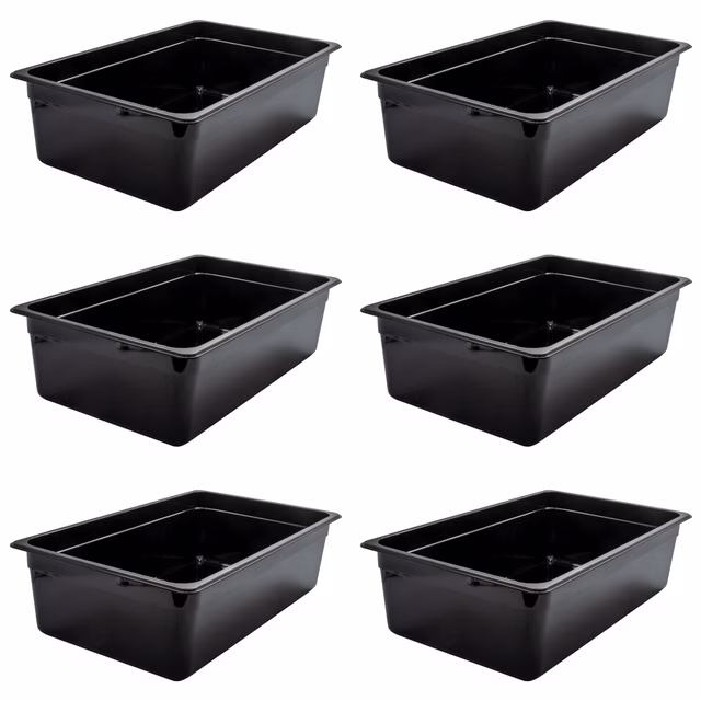 AcMax 6 Stück Kunststoff GN 1/1 Polycarbonat schwarz Gastronormbehälter GN-Behälter 21 Liter Tiefe 150mm