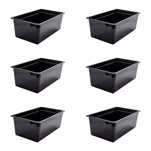 AcMax 6 Stück Kunststoff GN 1/1 Polycarbonat schwarz Gastronormbehälter GN-Behälter 28 Liter Tiefe 200mm