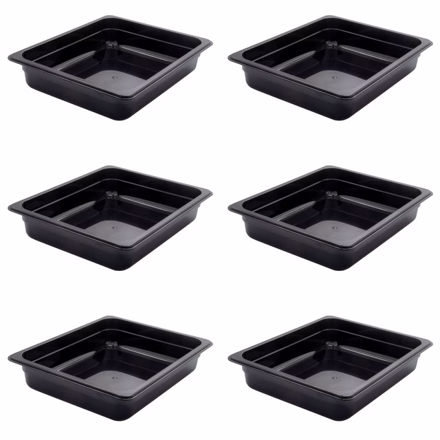 AcMax 6 Stück Kunststoff GN 1/2 Polycarbonat schwarz Gastronormbehälter GN-Behälter 4 Liter Tiefe 65mm