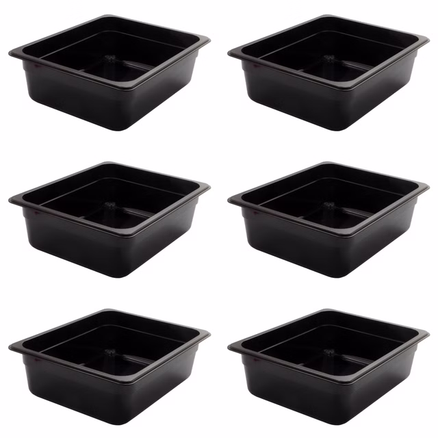 AcMax 6 Stück Kunststoff GN 1/2 Polycarbonat schwarz Gastronormbehälter GN-Behälter 6,5 Liter Tiefe 100mm