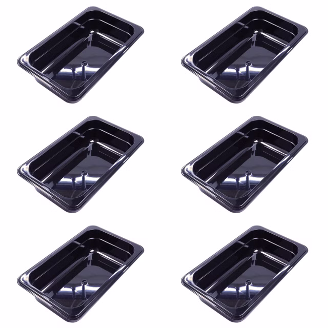AcMax 6 Stück Kunststoff GN 1/4 Polycarbonat schwarz Gastronormbehälter GN-Behälter 1,8 Liter Tiefe 65mm