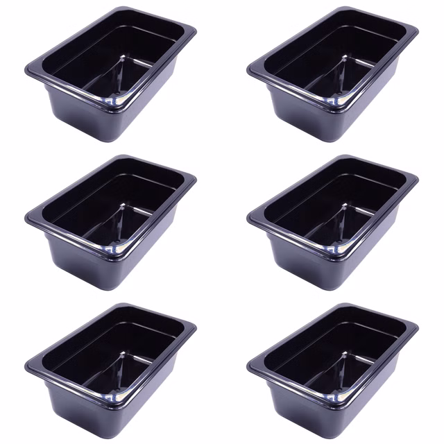 AcMax 6 Stück Kunststoff GN 1/4 Polycarbonat schwarz Gastronormbehälter GN-Behälter 2,8 Liter Tiefe 100mm