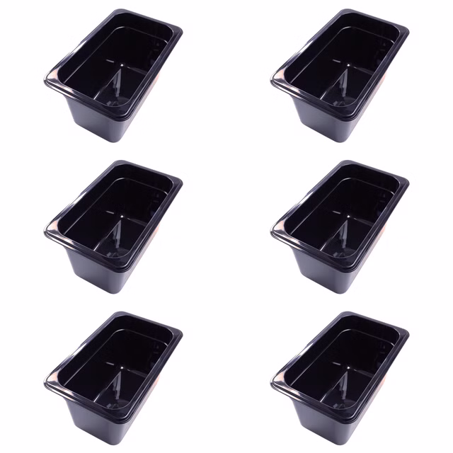 AcMax 6 Stück Kunststoff GN 1/4 Polycarbonat schwarz Gastronormbehälter GN-Behälter 4 Liter Tiefe 150mm