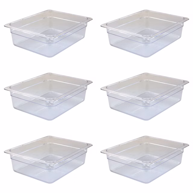 AcMax 6 Stück Polycarbonat GN 1/2 Gastronormbehälter GN-Behälter 6,5 Liter Tiefe 100mm Kunststoff