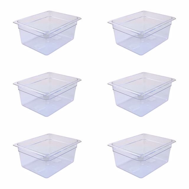 AcMax 6 Stück Polycarbonat GN 1/2 Gastronormbehälter GN-Behälter 9,5 Liter Tiefe 150mm Kunststoff