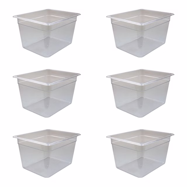 AcMax 6 Stück Polycarbonat GN 1/2 Gastronormbehälter GN-Behälter 12,5 Liter Tiefe 200mm Kunststoff