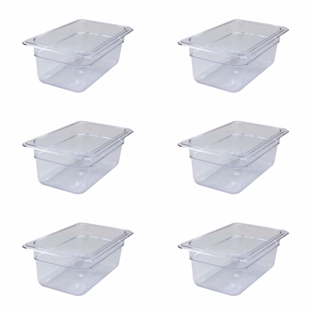 AcMax 6 Stück Gastronormbehälter GN 1/4 Polycarbonat GN-Behälter 2,8 Liter Tiefe 100mm Kunststoff