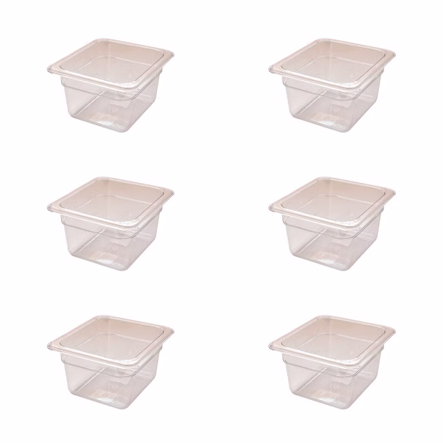AcMax 6 Stück Gastronormbehälter GN 1/6 Polycarbonat GN-Behälter 1,6 Liter Tiefe 100mm Kunststoff