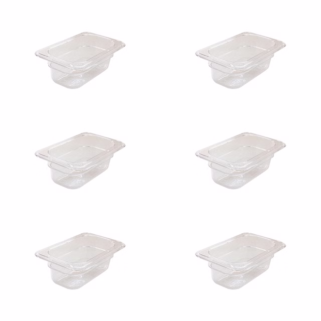 AcMax 6 Stück Gastronormbehälter GN 1/9 Polycarbonat GN-Behälter 0,6 Liter Tiefe 65mm Kunststoff