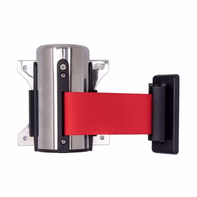 AcMax Absperrband silber Wandmontage mit roten einziehbaren 2 Meter Gurt - Band Personenleitsystem Abgrenzungsständer AcMax Absperrband silber Wandmontage mit roten einziehbaren 2 Meter Gurt - Band Personenleitsystem Abgrenzungsständer