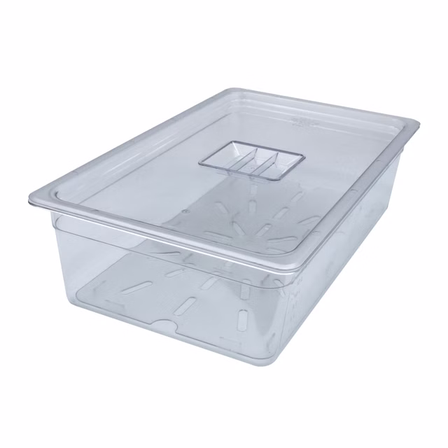 AcMax Set GN 1/1 Polycarbonat Behälter 21 Liter 150mm tief mit Deckel und Abtropfeinlage
