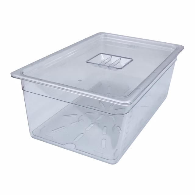 AcMax Set GN 1/1 Polycarbonat Behälter 28 Liter 200mm tief mit Deckel und Abtropfeinlage