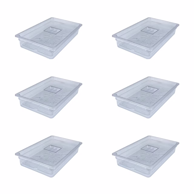 AcMax 6 Sets GN 1/1 Polycarbonat Behälter 16 Liter 100mm tief mit Deckel und Abtropfeinlage